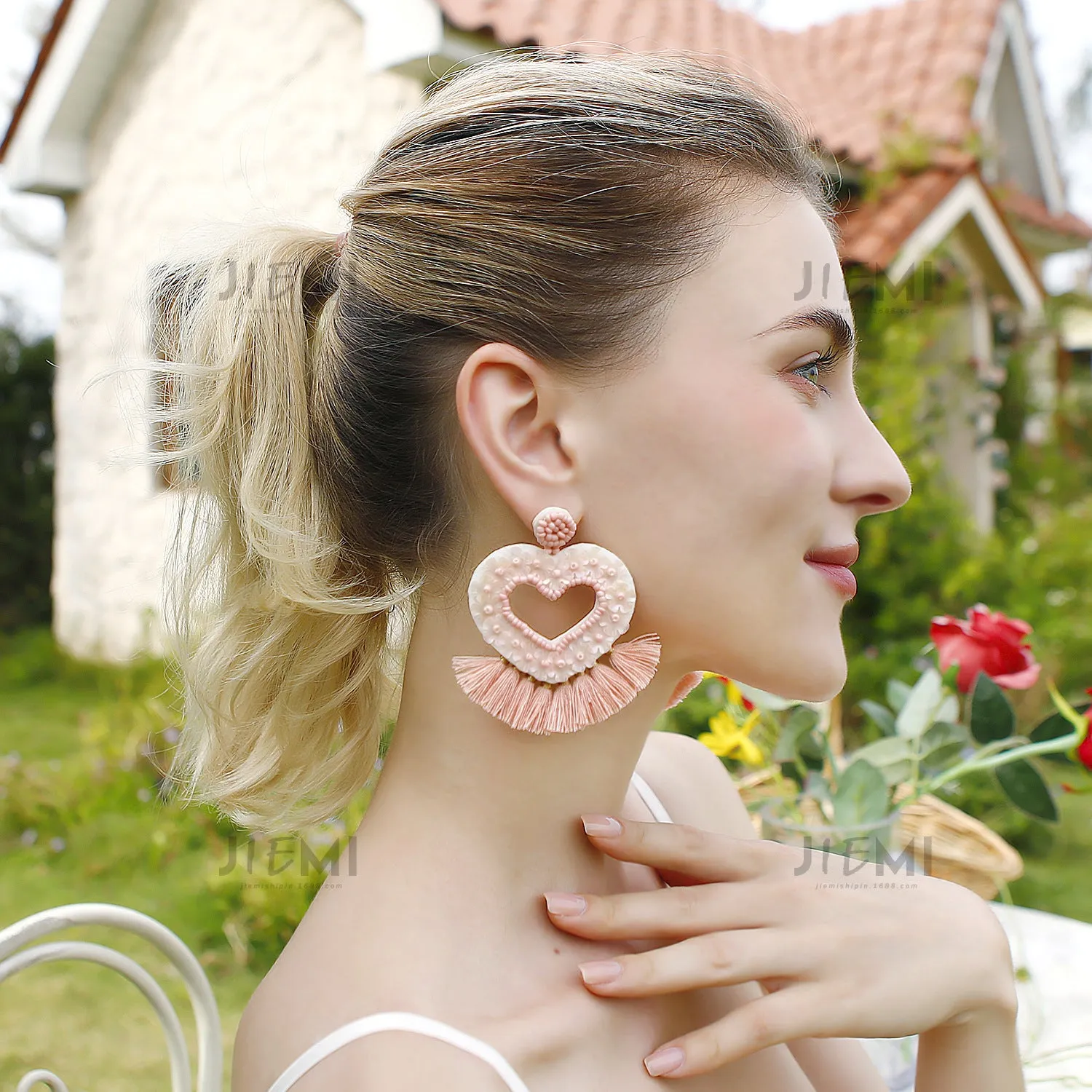 Wholesale Valentine's Day Sequins, Love Tassels, Rice Bead Earrings