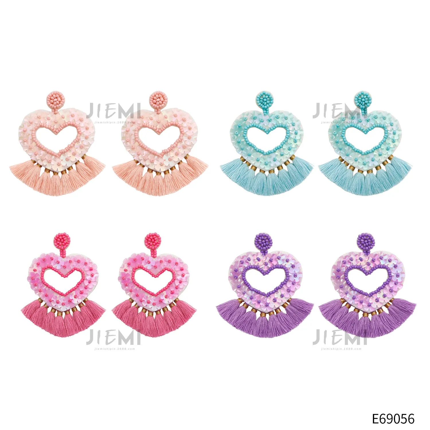 Wholesale Valentine's Day Sequins, Love Tassels, Rice Bead Earrings
