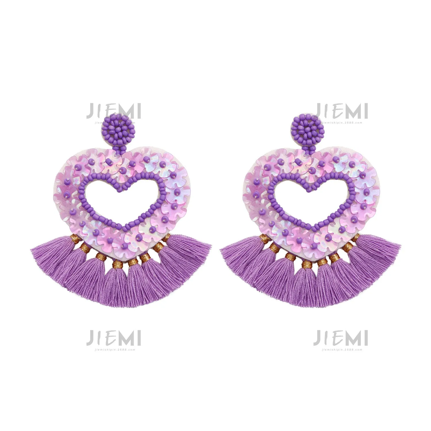 Wholesale Valentine's Day Sequins, Love Tassels, Rice Bead Earrings