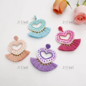 Wholesale Valentine's Day Sequins, Love Tassels, Rice Bead Earrings