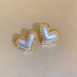 Wholesale Valentine's Day Silver Needle Fold Heart Pearl Earrings