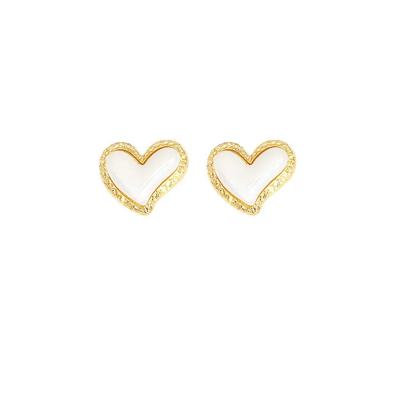 Wholesale Valentine's Day Silver Needle Fold Heart Pearl Earrings