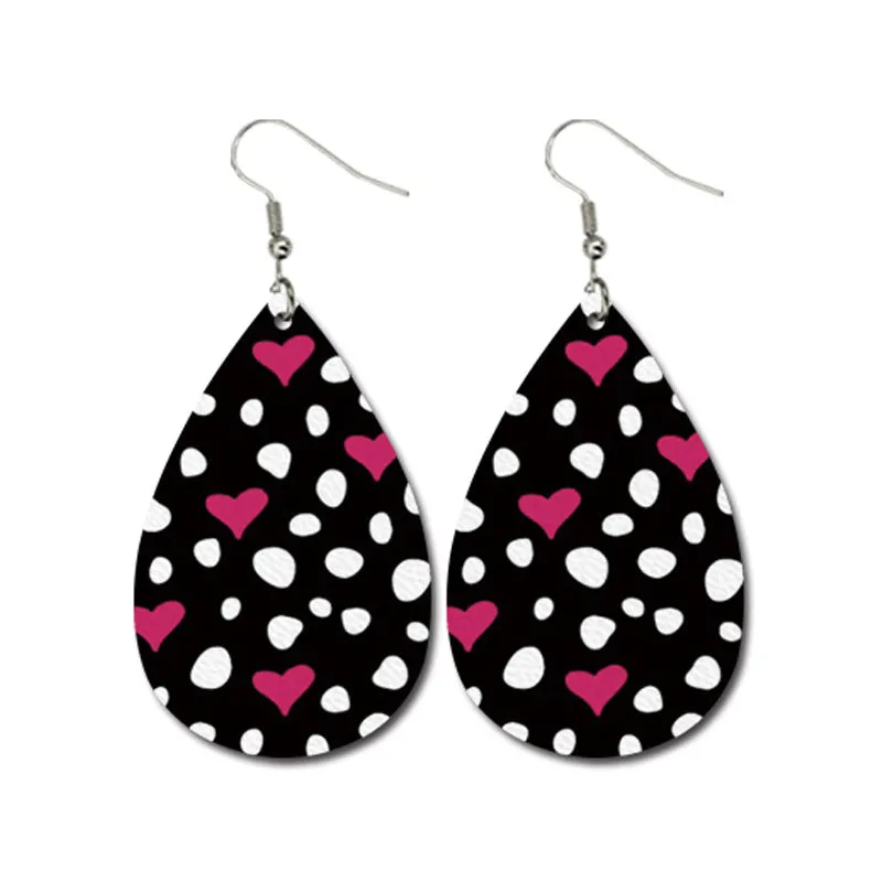 Wholesale Valentine's Day Striped Heart Shape Carriage Love Leather Drop Shape Earrings