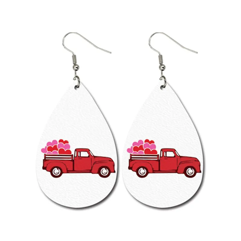 Wholesale Valentine's Day Striped Heart Shape Carriage Love Leather Drop Shape Earrings