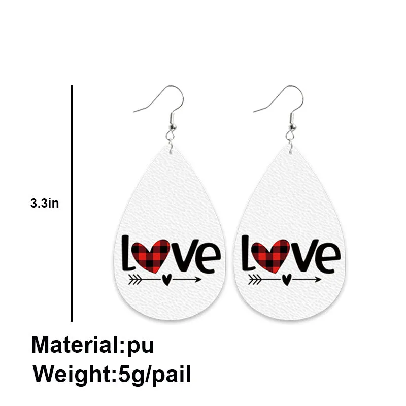 Wholesale Valentine's Day Striped Heart Shape Carriage Love Leather Drop Shape Earrings