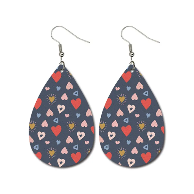 Wholesale Valentine's Day Striped Heart Shape Carriage Love Leather Drop Shape Earrings