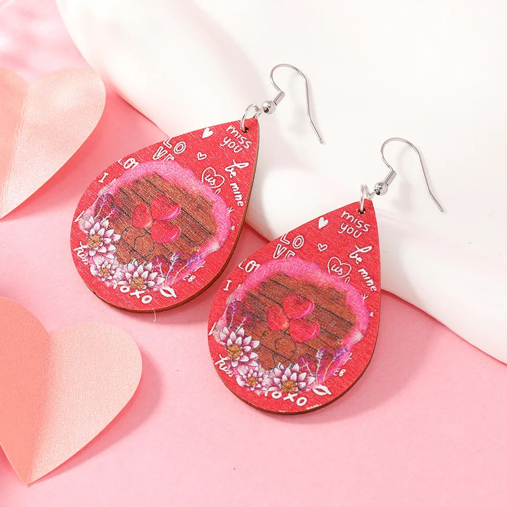 Wholesale Valentine's Day Sunflower Balloon Droplet Shaped Pendant Wooden Earrings