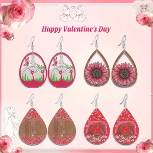 Wholesale Valentine's Day Sunflower Balloon Droplet Shaped Pendant Wooden Earrings