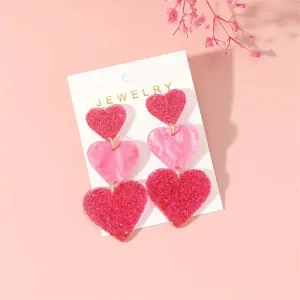 Wholesale Valentine's Day Three Layer Heart Pink Acrylic Earrings