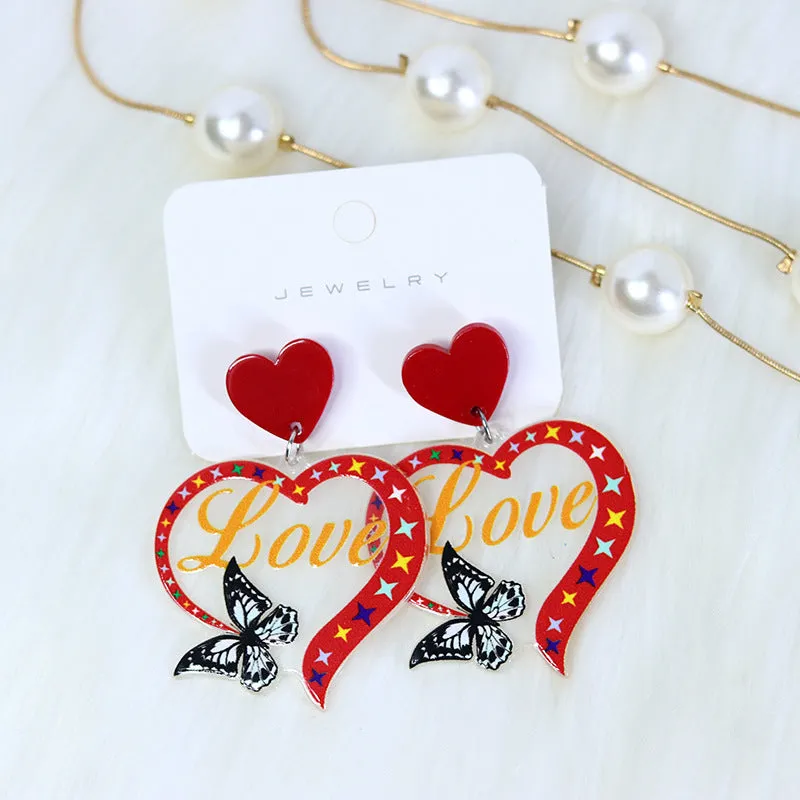 Wholesale Valentine's Day Transparent Color Love Letter Butterfly Fishbone Acrylic Earrings