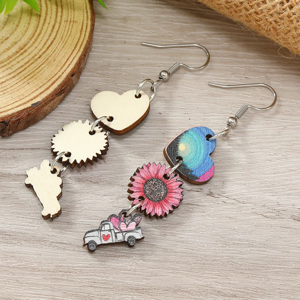 Wholesale Valentine's Day Truck Love Pendant Wooden Earrings