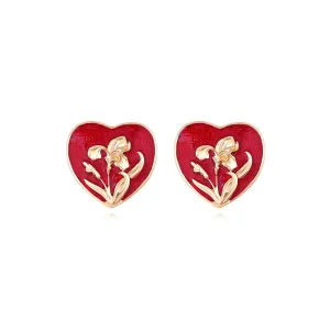 Wholesale Valentine's Day Vintage Heart Shape Enamel Flower Earrings
