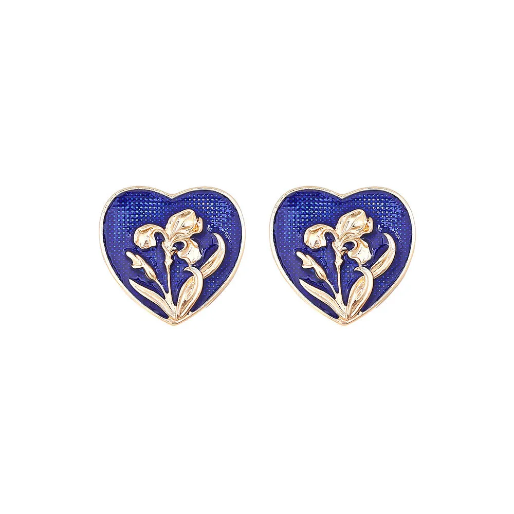 Wholesale Valentine's Day Vintage Heart Shape Enamel Flower Earrings