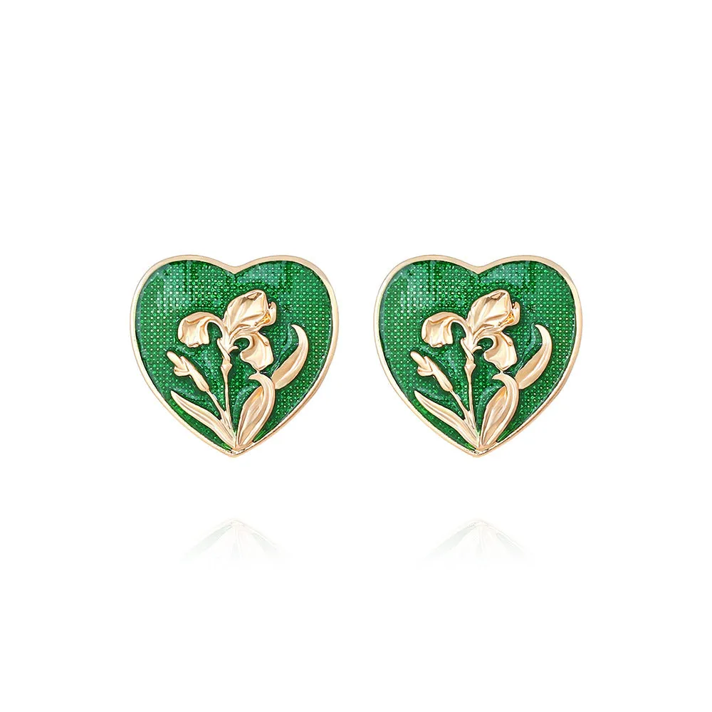 Wholesale Valentine's Day Vintage Heart Shape Enamel Flower Earrings
