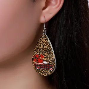 Wholesale Valentine's Day Vintage Leopard Leather Drop Earrings