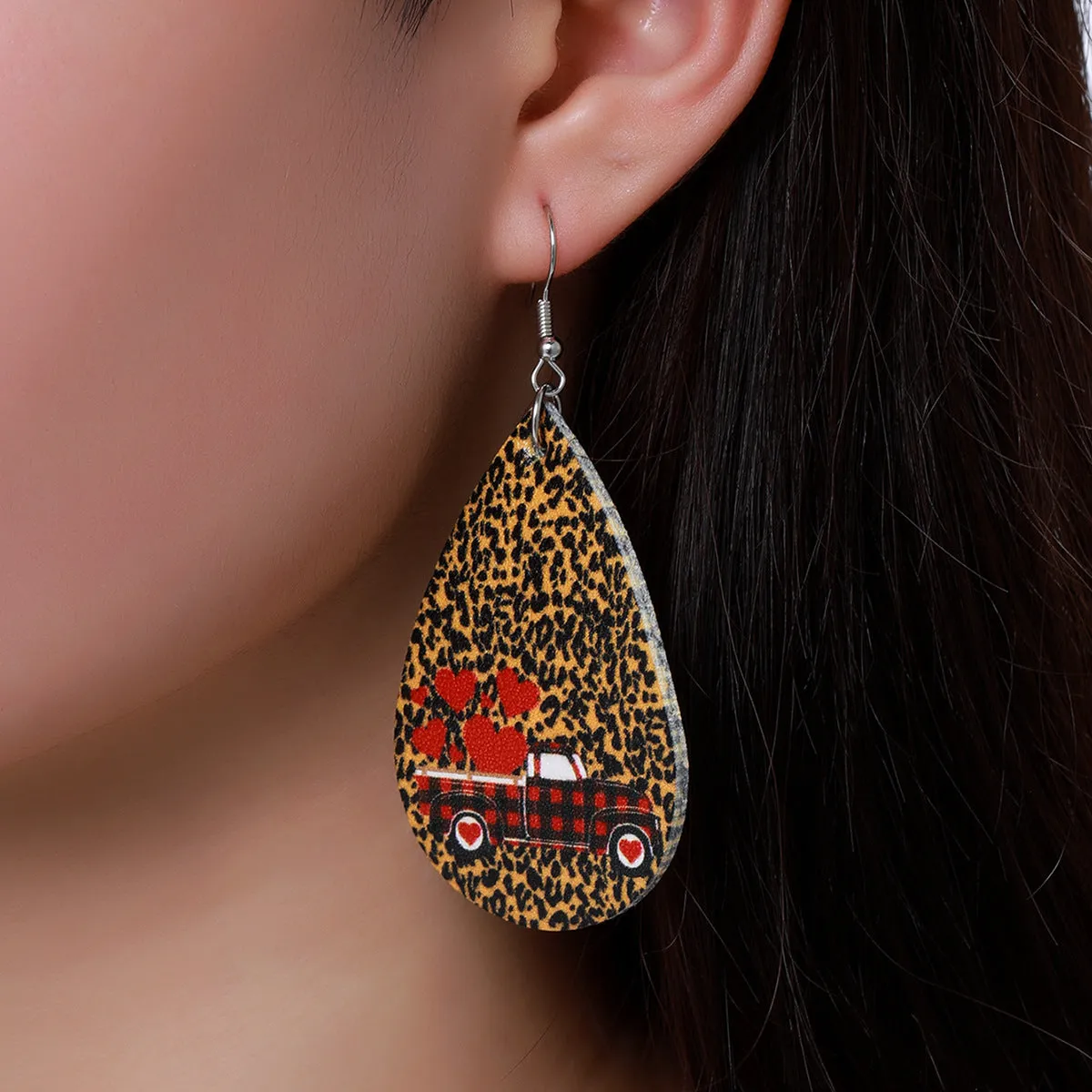 Wholesale Valentine's Day Vintage Leopard Leather Drop Earrings