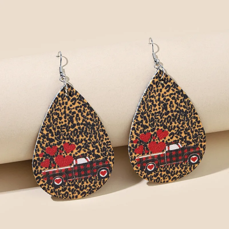 Wholesale Valentine's Day Vintage Leopard Leather Drop Earrings