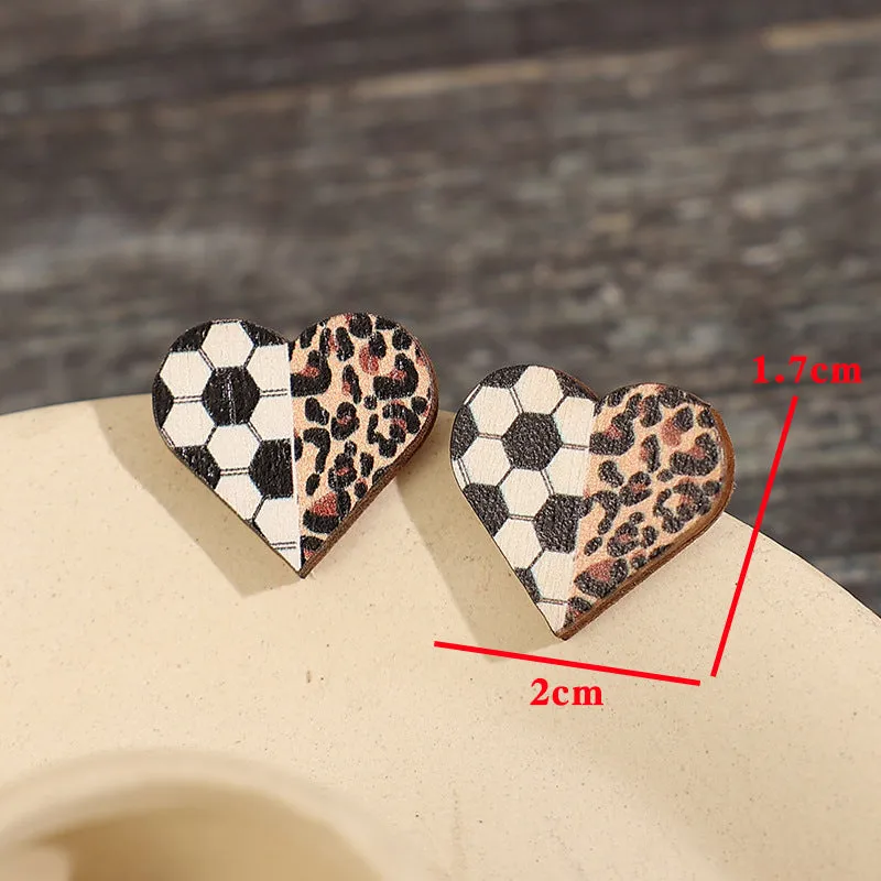 Wholesale Valentine's Day Wooden Heart Shape Leopard Print Stud Earrings