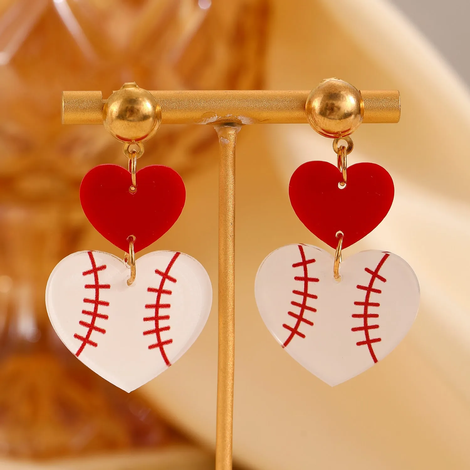 Wholesale Vintage Acrylic Heart Panel Double Heart Rugby Drop Earrings