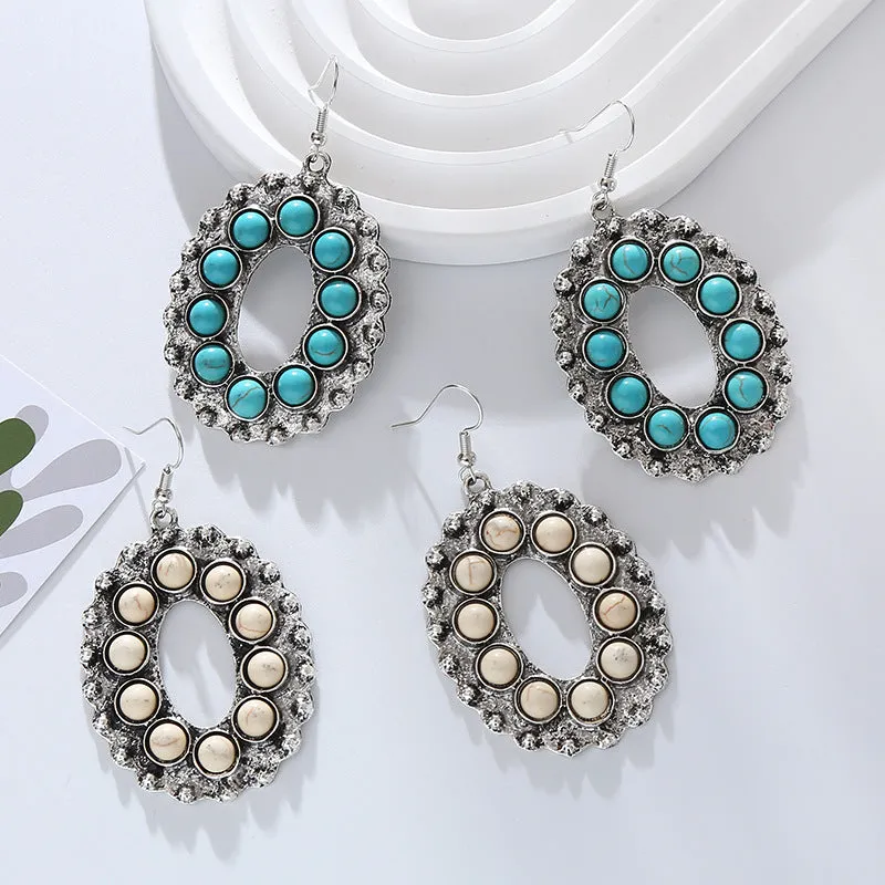 Wholesale Vintage Alloy Inlaid White Turquoise Round Earrings