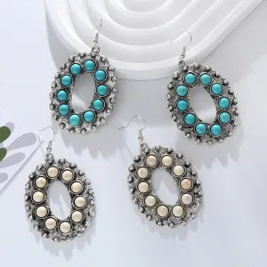 Wholesale Vintage Alloy Inlaid White Turquoise Round Earrings