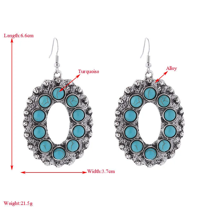 Wholesale Vintage Alloy Inlaid White Turquoise Round Earrings