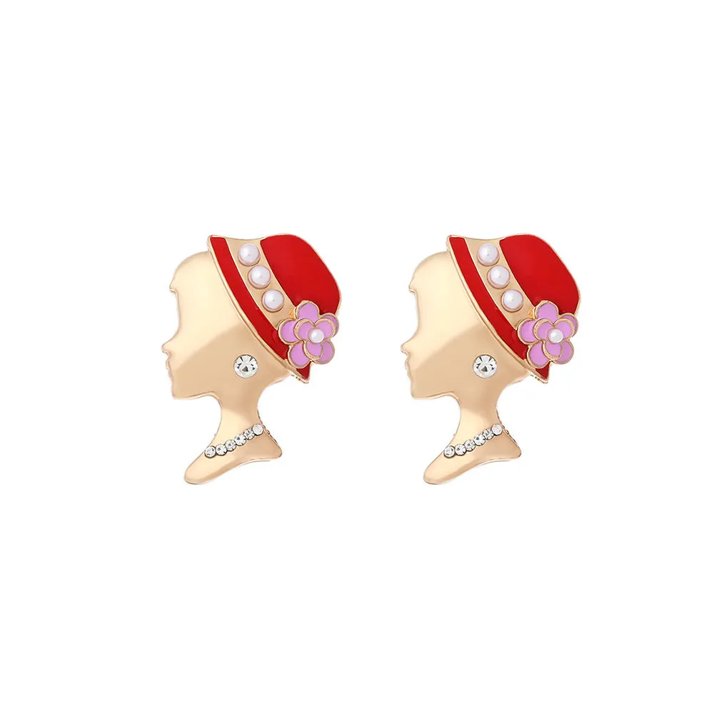 Wholesale Vintage Alloy Oil Drop Maillard Flower Beauty Head Earrings