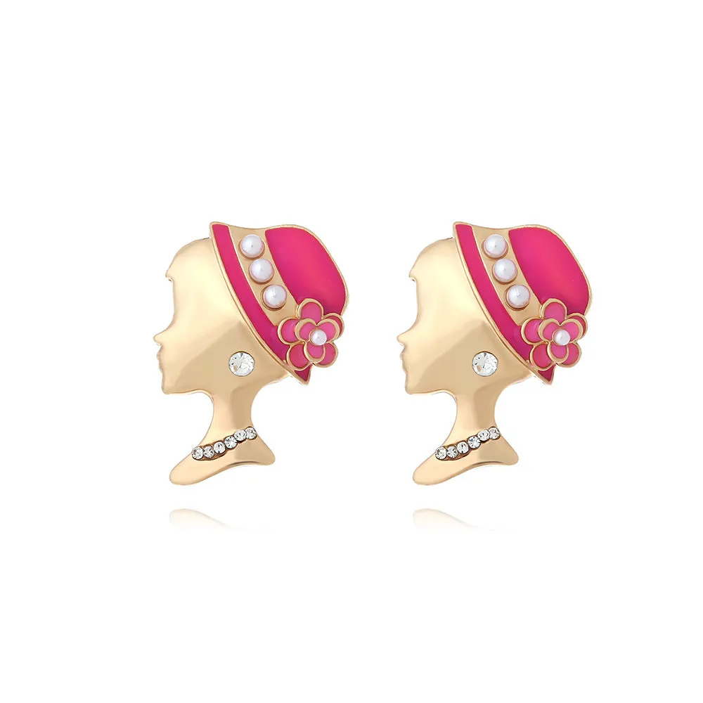 Wholesale Vintage Alloy Oil Drop Maillard Flower Beauty Head Earrings