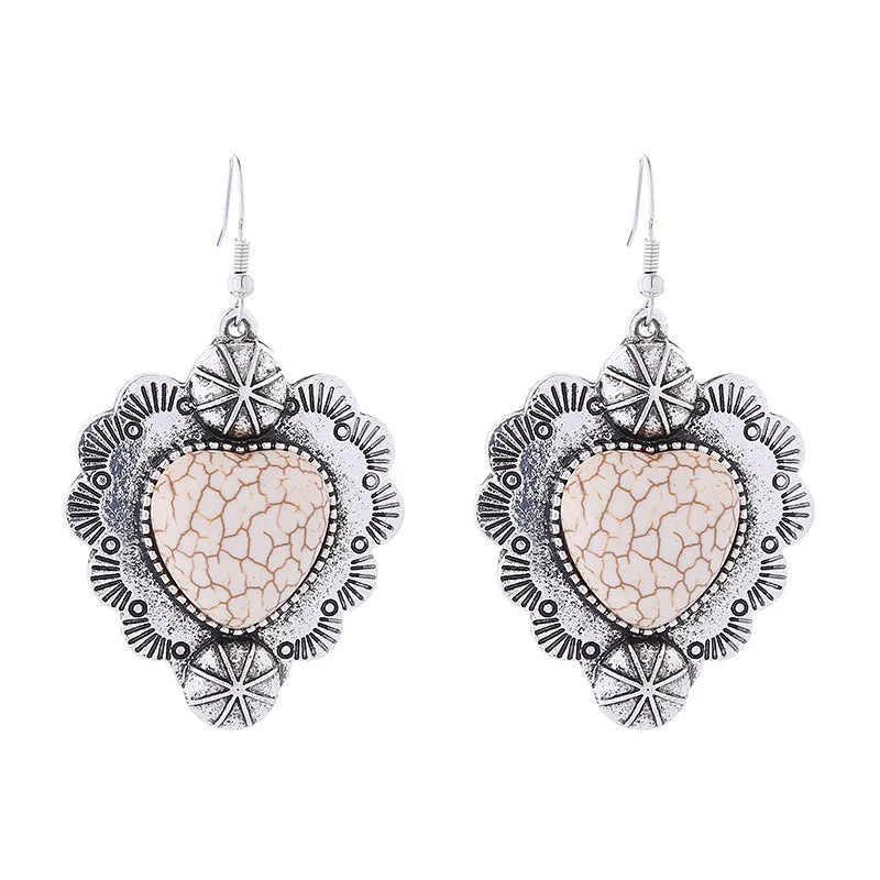 Wholesale Vintage Alloy Plated Antique Silver Inlaid Turquoise Love Earrings
