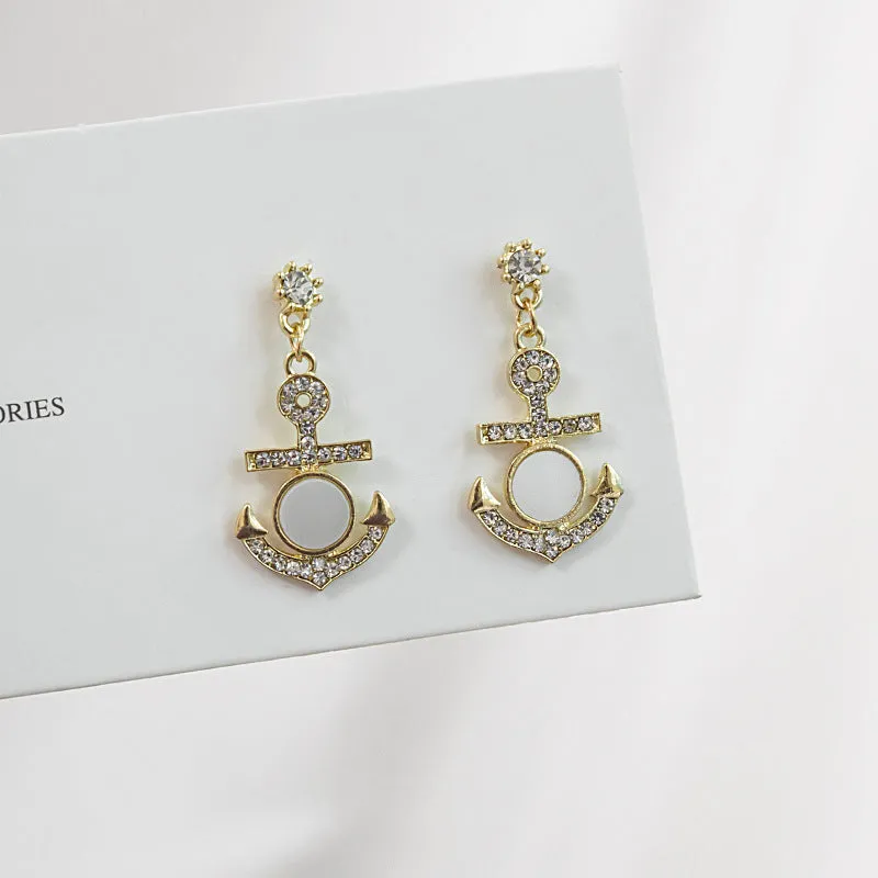 Wholesale Vintage Baroque Anchor Zircon Shell Alloy Ear Studs