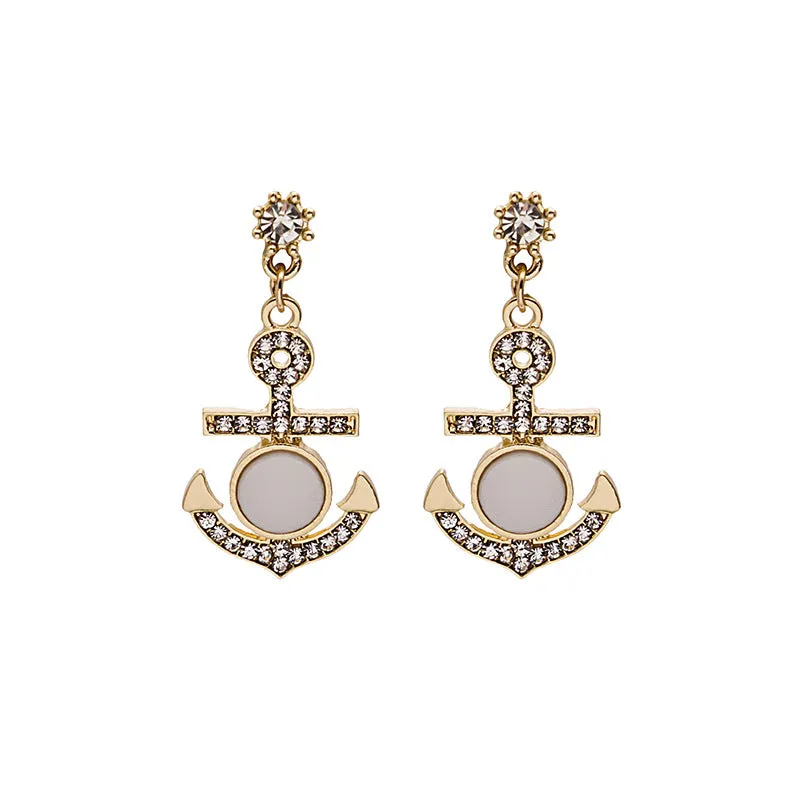 Wholesale Vintage Baroque Anchor Zircon Shell Alloy Ear Studs