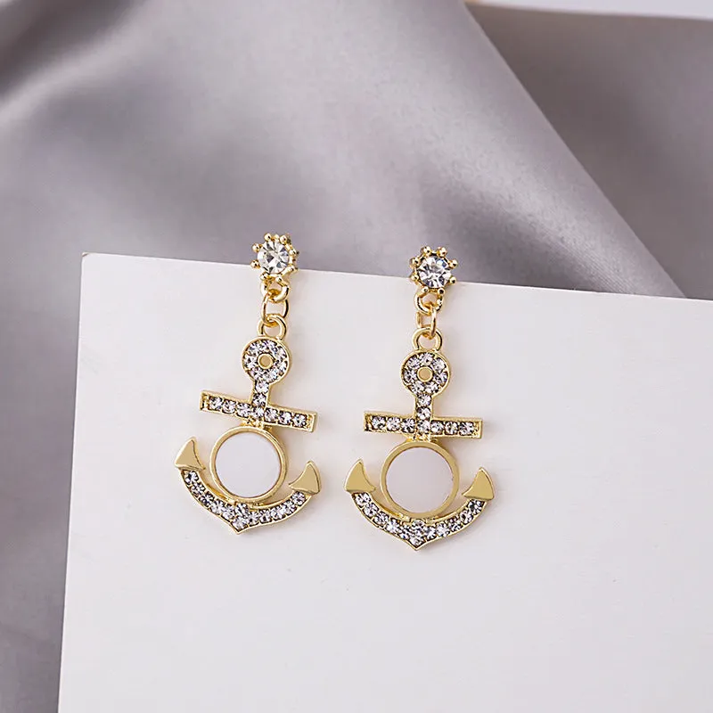 Wholesale Vintage Baroque Anchor Zircon Shell Alloy Ear Studs