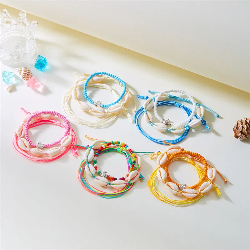 Wholesale Vintage beach 3-piece set shell turtle rice bead bracelet pull-out