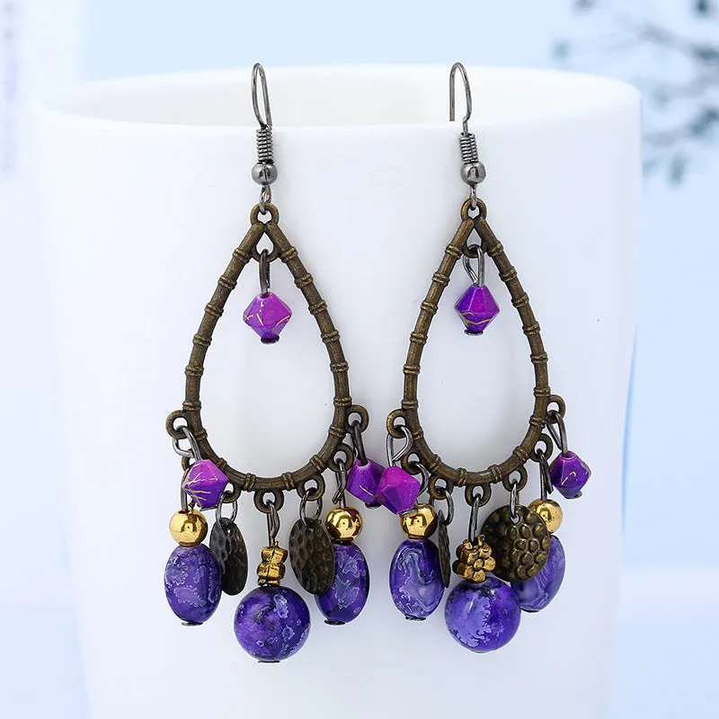 Wholesale Vintage Beaded Tassel Alloy Earrings