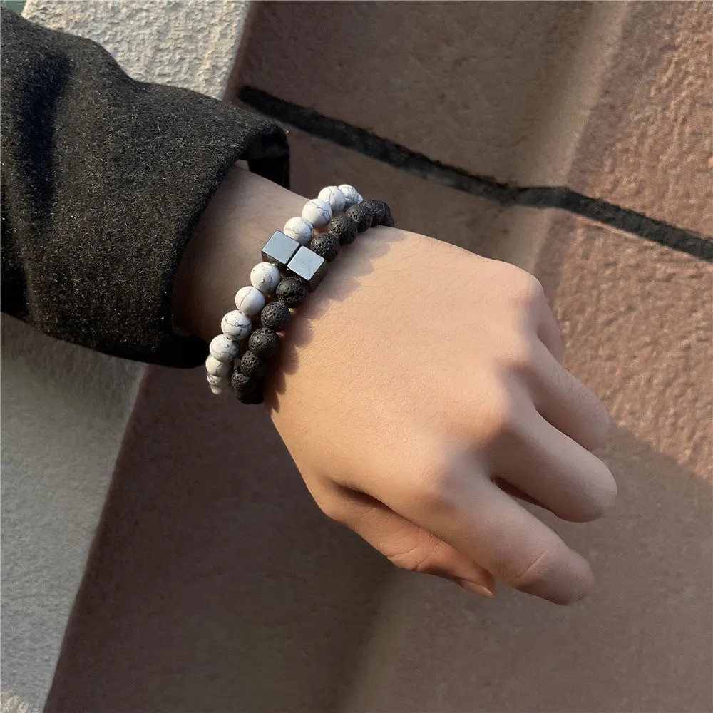 Wholesale vintage black frosted bracelet zircon crown diamond ball dice lion head beads bracelet suit