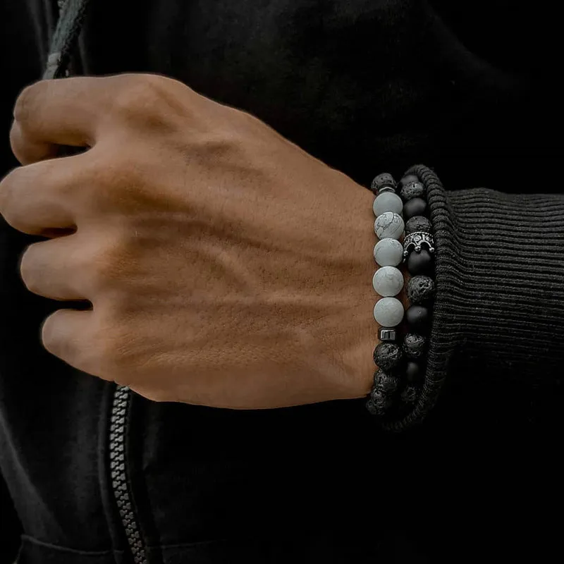 Wholesale vintage black frosted bracelet zircon crown diamond ball dice lion head beads bracelet suit