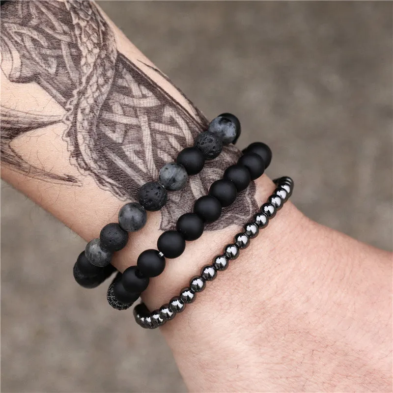Wholesale vintage black frosted bracelet zircon crown diamond ball dice lion head beads bracelet suit