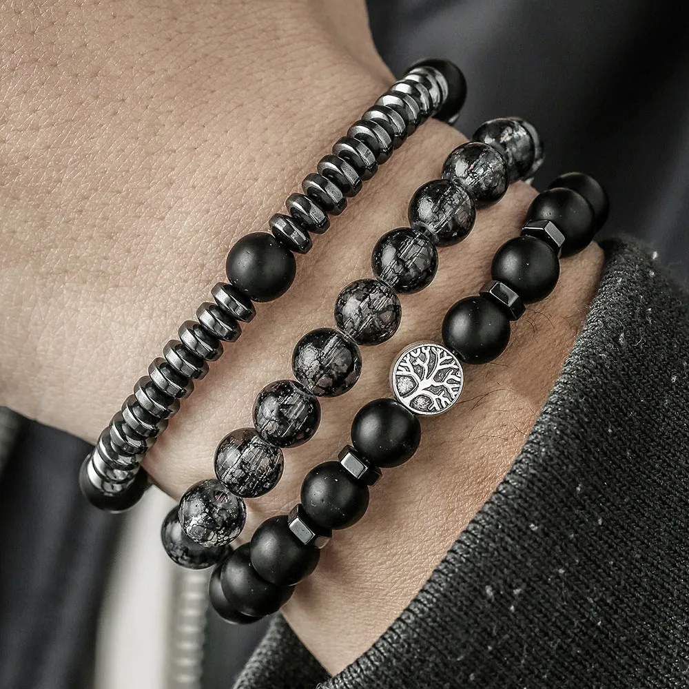 Wholesale vintage black frosted bracelet zircon crown diamond ball dice lion head beads bracelet suit