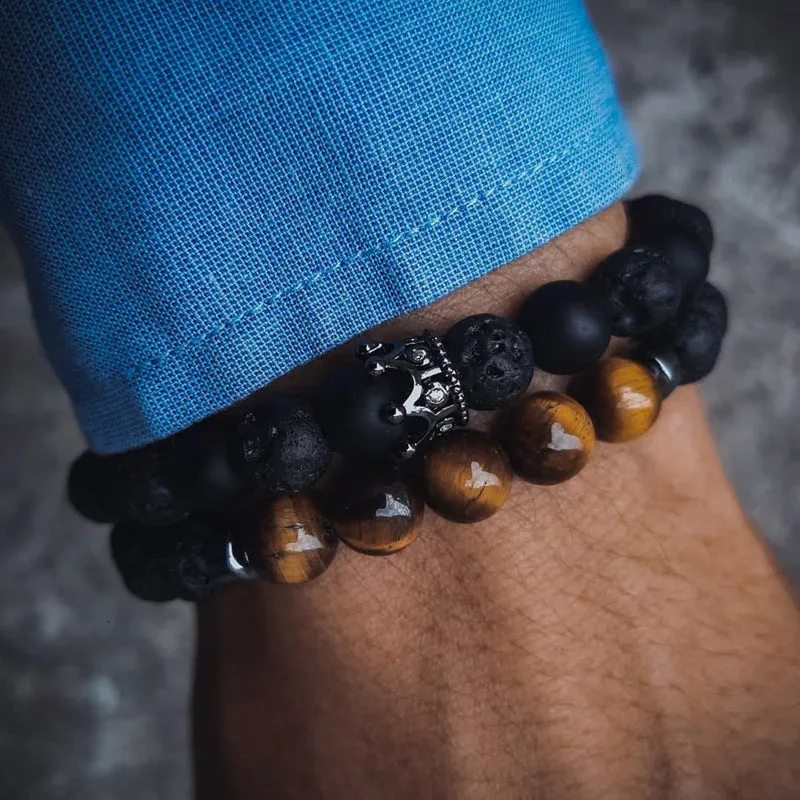 Wholesale vintage black frosted bracelet zircon crown diamond ball dice lion head beads bracelet suit