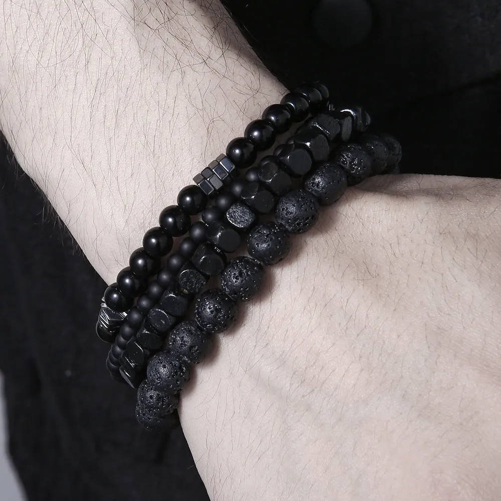 Wholesale vintage black frosted bracelet zircon crown diamond ball dice lion head beads bracelet suit
