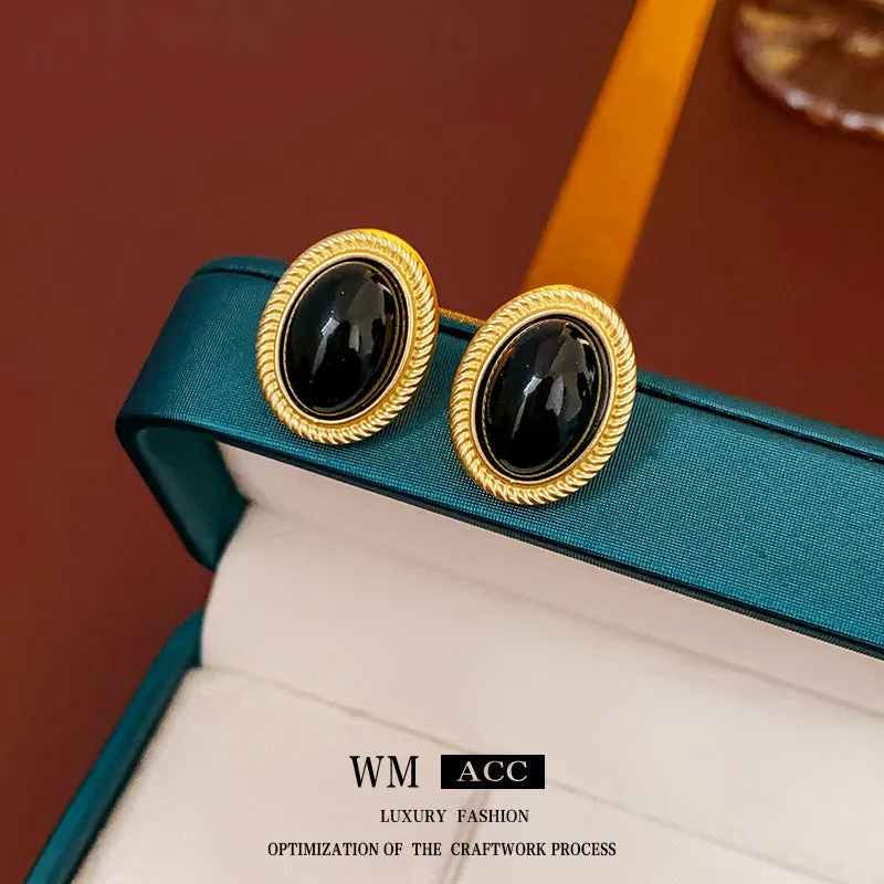 Wholesale  Vintage Black Oval Atmospheric Premium Earrings