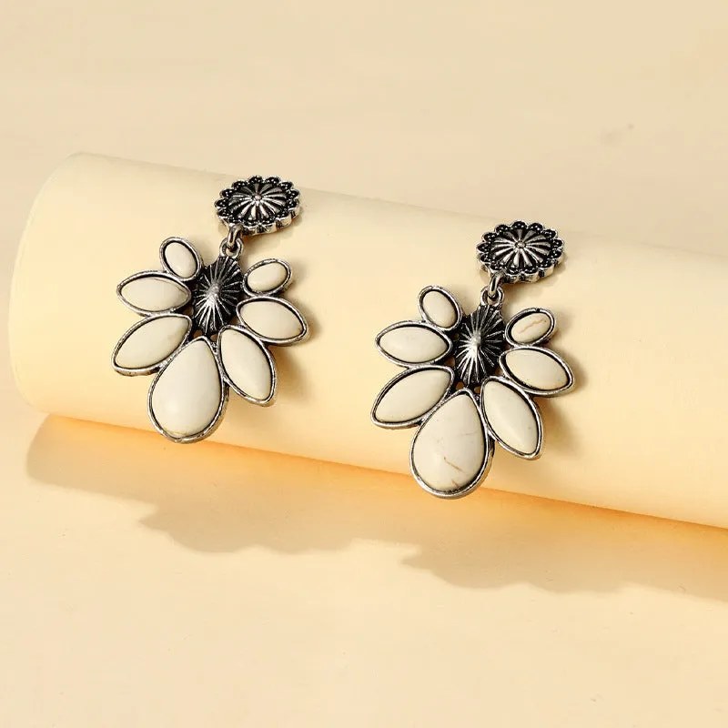 Wholesale Vintage Bohemian Flowers Turquoise Alloy Earrings