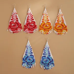Wholesale Vintage Bohemian Handwoven Flower Tassel Earrings