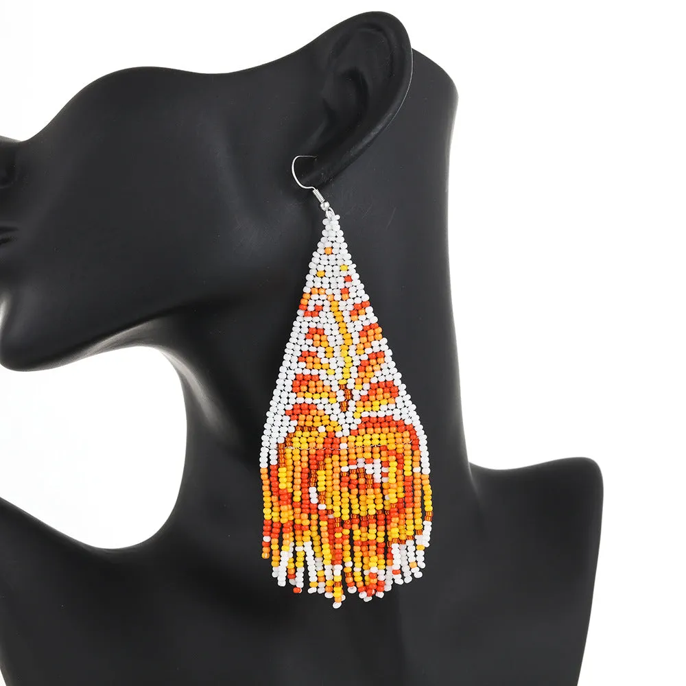 Wholesale Vintage Bohemian Handwoven Flower Tassel Earrings