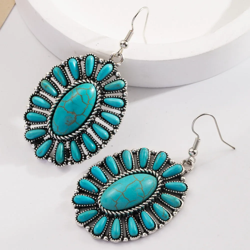 Wholesale Vintage Bohemian Turquoise Leather Exaggerated Earrings