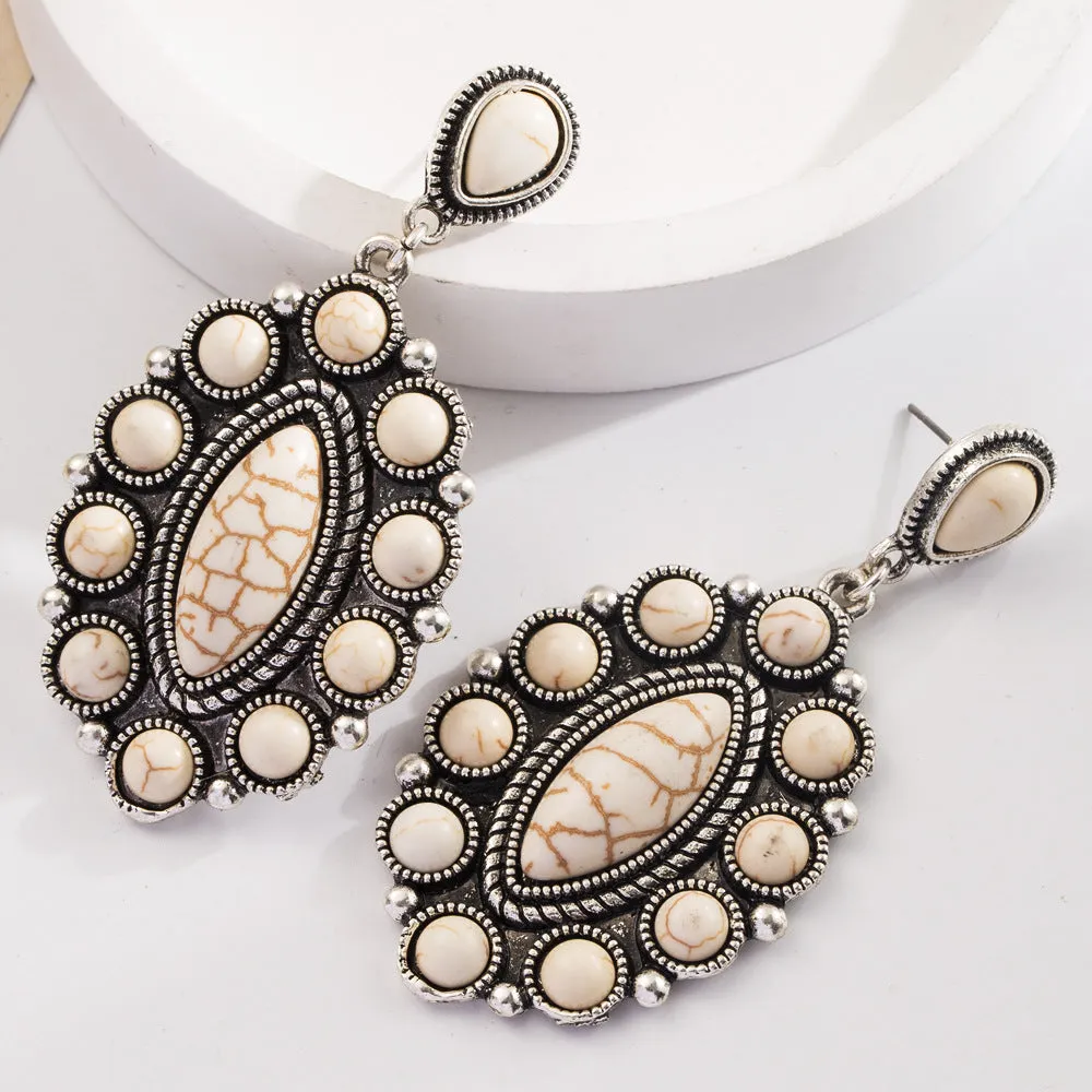 Wholesale Vintage Bohemian Turquoise Leather Exaggerated Earrings