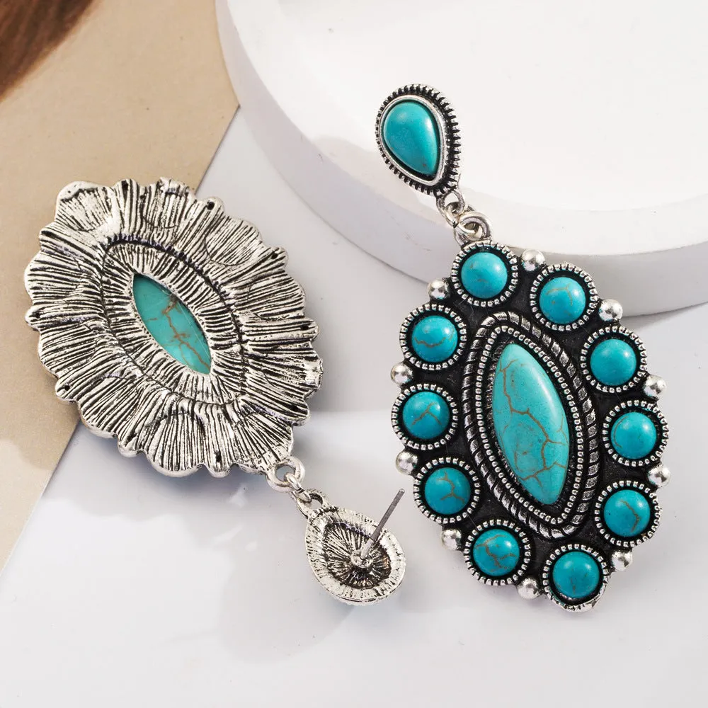 Wholesale Vintage Bohemian Turquoise Leather Exaggerated Earrings