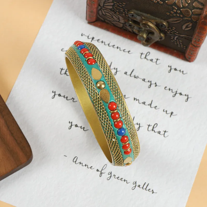 Wholesale  Vintage Brass with Turquoise Ethnic Style Bracelet