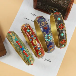 Wholesale  Vintage Brass with Turquoise Ethnic Style Bracelet