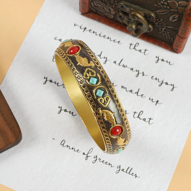 Wholesale  Vintage Brass with Turquoise Ethnic Style Bracelet
